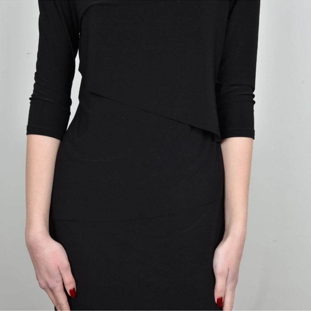 Joseph Ribkoff Black Tiered Ruffle Black 3/4 Sleeve Mini Dress Sz 4